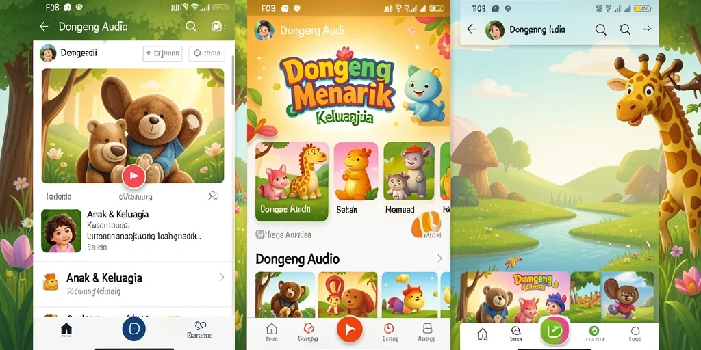 Antarmuka pengguna F08 yang menarik untuk dongeng audio.