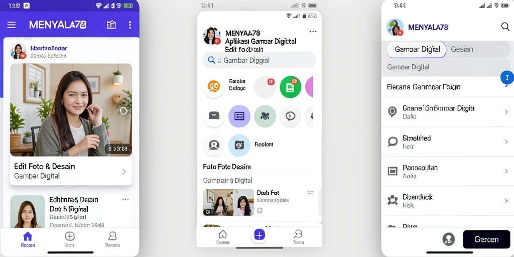 Tampilan antarmuka aplikasi Gambar Digital MENYALA78 yang modern dan fungsional.