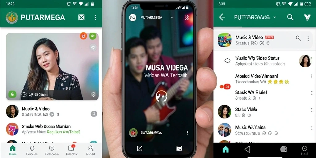 Tampilan antarmuka aplikasi PUTARMEGA untuk Status WA Video.